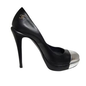 SOLD🚫CHANEL LEATHER PUMPS PATENT CAP TOE PLATFORM